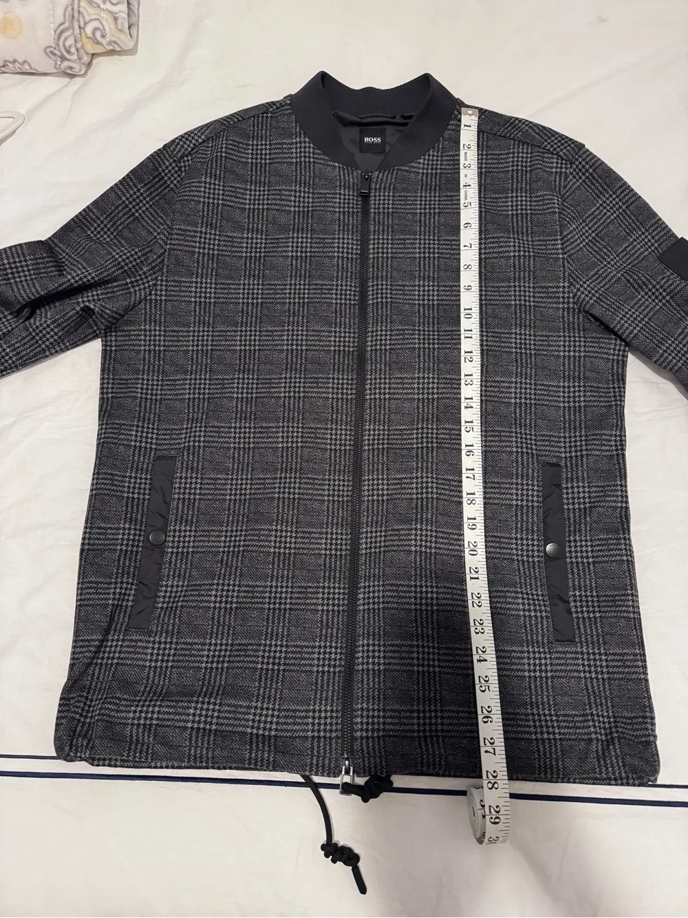 Hugo Boss Black & Gray Glen Plaid Zip Bomber Jacket